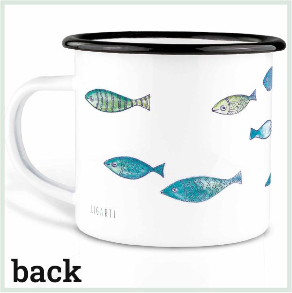 Ligarti Emaille Tasse | handveredelter Becher | Design Mug | Fischwarm 2