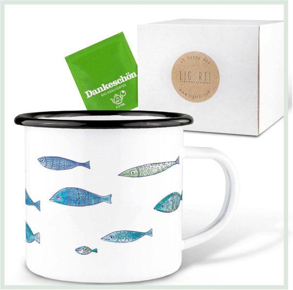 Ligarti Emaille Tasse | handveredelter Becher | Design Mug | Fischwarm 3