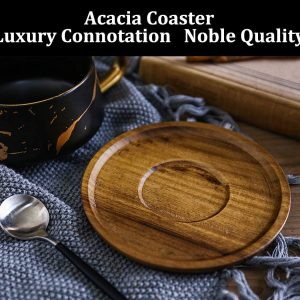VETIN Cappuccino Tassen mit Unterteller, Tasse Marmor, 300 ml Espressotassen aus Porzellan für Tee Kaffee Cappuccino, Kaffee-Tassen mit Holzscheibe (Schwarz) 14
