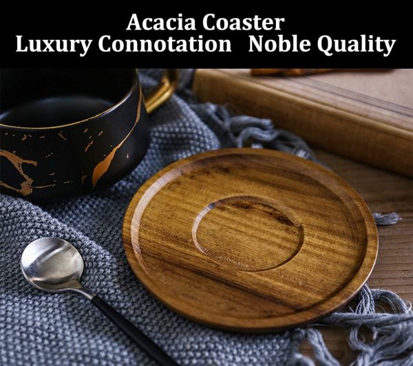 VETIN Cappuccino Tassen mit Unterteller, Tasse Marmor, 300 ml Espressotassen aus Porzellan für Tee Kaffee Cappuccino, Kaffee-Tassen mit Holzscheibe (Schwarz) 4