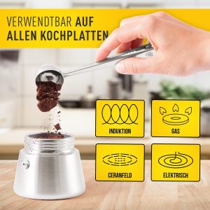 Barista Legends® Espressokocher Induktion geeignet - 200ml (4 Tassen) Kaffeekocher Edelstahl für den Herd oder fürs Camping - Kochen Sie leckeren Espresso mit unserer Mokkakanne inkl. Outdoor Set! 10