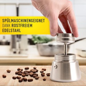 Barista Legends® Espressokocher Induktion geeignet - 200ml (4 Tassen) Kaffeekocher Edelstahl für den Herd oder fürs Camping - Kochen Sie leckeren Espresso mit unserer Mokkakanne inkl. Outdoor Set! 12