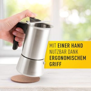 Barista Legends® Espressokocher Induktion geeignet - 200ml (4 Tassen) Kaffeekocher Edelstahl für den Herd oder fürs Camping - Kochen Sie leckeren Espresso mit unserer Mokkakanne inkl. Outdoor Set! 14