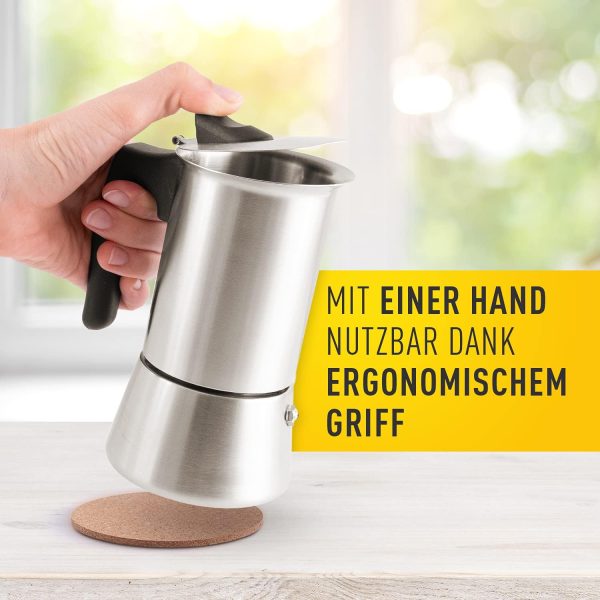 Barista Legends® Espressokocher Induktion geeignet - 200ml (4 Tassen) Kaffeekocher Edelstahl für den Herd oder fürs Camping - Kochen Sie leckeren Espresso mit unserer Mokkakanne inkl. Outdoor Set! 5