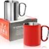 Robin Goods® 2x Edelstahl-Thermobecher mit Karabinergriff - 350 ml je Kaffeetasse - Thermo-Trinkbecher bruchsicher - doppelwandige Isolierbecher (2 Stück - Edelstahl silberfarben/rot - Karabinergriff) 20