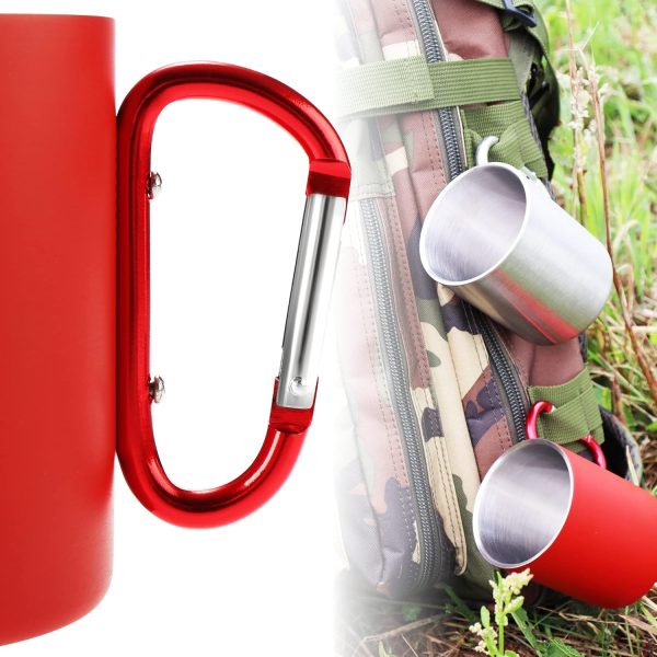 Robin Goods® 2x Edelstahl-Thermobecher mit Karabinergriff - 350 ml je Kaffeetasse - Thermo-Trinkbecher bruchsicher - doppelwandige Isolierbecher (2 Stück - Edelstahl silberfarben/rot - Karabinergriff) 5