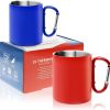 Robin Goods® 2X Edelstahl-Thermobecher mit Karabinergriff - 350 ml je Kaffeetasse - Thermo-Trinkbecher bruchsicher - doppelwandige Isolierbecher (2 Stück - blau/rot - mit Karabinergriff) 20