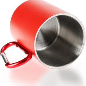 Robin Goods® 2X Edelstahl-Thermobecher mit Karabinergriff - 350 ml je Kaffeetasse - Thermo-Trinkbecher bruchsicher - doppelwandige Isolierbecher (2 Stück - blau/rot - mit Karabinergriff) 11