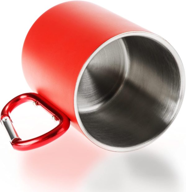 Robin Goods® 2X Edelstahl-Thermobecher mit Karabinergriff - 350 ml je Kaffeetasse - Thermo-Trinkbecher bruchsicher - doppelwandige Isolierbecher (2 Stück - blau/rot - mit Karabinergriff) 4