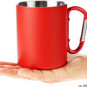 Robin Goods® 2X Edelstahl-Thermobecher mit Karabinergriff - 350 ml je Kaffeetasse - Thermo-Trinkbecher bruchsicher - doppelwandige Isolierbecher (2 Stück - blau/rot - mit Karabinergriff) 15