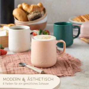 Steinzeit Design Kaffeetassen (6x350ml) - Kaffeebecher aus 100% Handfertigung - Tassen Set mit 6 einzigartigen Pastellfarben - Große Tasse 350ml für jedes Getränk geeignet 10