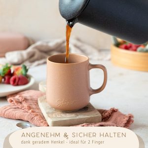 Steinzeit Design Kaffeetassen (6x350ml) - Kaffeebecher aus 100% Handfertigung - Tassen Set mit 6 einzigartigen Pastellfarben - Große Tasse 350ml für jedes Getränk geeignet 14