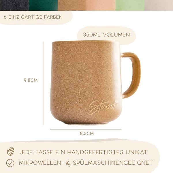 Steinzeit Design Kaffeetassen (6x350ml) - Kaffeebecher aus 100% Handfertigung - Tassen Set mit 6 einzigartigen Pastellfarben - Große Tasse 350ml für jedes Getränk geeignet 7