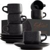 Steinzeit Design Espressotassen (6x80ml) - Espressotassen Set mit passenden Untertassen - Espressokaffeetassen aus 100% Handfertigung - stapelbare Mokkatassen in Schwarz 22