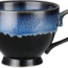 TELANKS Kaffeetasse Groß, Kaffeetasse 500 ml, Tasse Groß Keramik, Cappuccino Tassen Steingut, Kaffeetasse Porzellan, Teetasse mit Henkel (Meerblau) 22