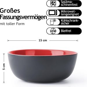 MIAMIO - Müslischalen Set 6 x 600 ml - Obstschalen, Salatschüsseln, Suppenschalen groß, Schüssel Set - Le Papillon Kollektion (Rot) 7