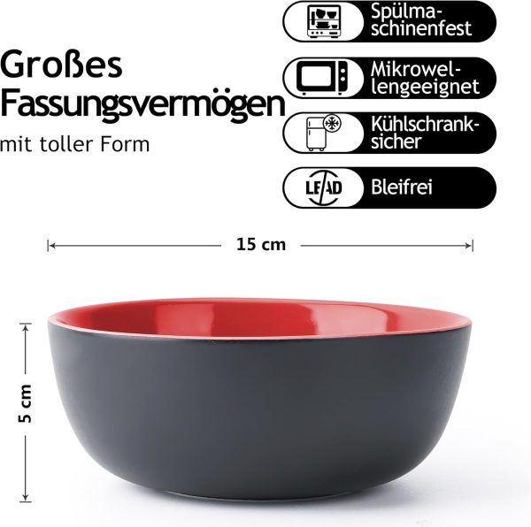 MIAMIO - Müslischalen Set 6 x 600 ml - Obstschalen, Salatschüsseln, Suppenschalen groß, Schüssel Set - Le Papillon Kollektion (Rot) 2