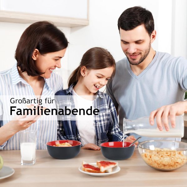 MIAMIO - Müslischalen Set 6 x 600 ml - Obstschalen, Salatschüsseln, Suppenschalen groß, Schüssel Set - Le Papillon Kollektion (Rot) 5