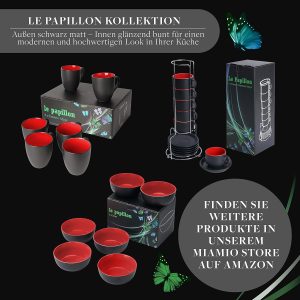 MIAMIO - Müslischalen Set 6 x 600 ml - Obstschalen, Salatschüsseln, Suppenschalen groß, Schüssel Set - Le Papillon Kollektion (Rot) 15