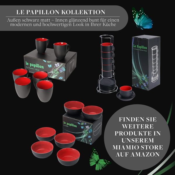 MIAMIO - Müslischalen Set 6 x 600 ml - Obstschalen, Salatschüsseln, Suppenschalen groß, Schüssel Set - Le Papillon Kollektion (Rot) 6
