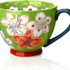 Keramik Groß Tasse, Awanber Kaffeetasse mit Blume Handbemalt 450ml Tee Becher–Beste Geburtstags für Frauen, Mädchen, Freund –Muttertagsgeschenk für Mutter, Oma, Ehefrau, Tochter – Hellgrün 7