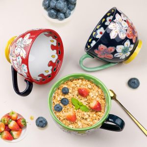 Keramik Groß Tasse, Awanber Kaffeetasse mit Blume Handbemalt 450ml Tee Becher–Beste Geburtstags für Frauen, Mädchen, Freund –Muttertagsgeschenk für Mutter, Oma, Ehefrau, Tochter – Hellgrün 8