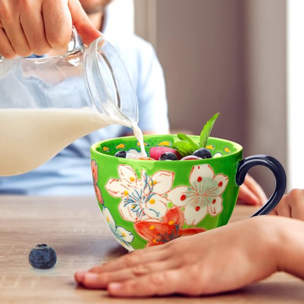 Keramik Groß Tasse, Awanber Kaffeetasse mit Blume Handbemalt 450ml Tee Becher–Beste Geburtstags für Frauen, Mädchen, Freund –Muttertagsgeschenk für Mutter, Oma, Ehefrau, Tochter – Hellgrün 4