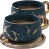 VETIN 2 Stücke Cappuccino Tassen mit Unterteller, Tasse Marmor, 300 ml Espressotassen aus Porzellan für Tee Kaffee Cappuccino, Kaffee-Tassen mit Holzscheibe (Grün*2) 20