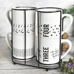 Sendez 4 Kaffeebecher 300ml aus Porzellan mit Metallständer Kaffeetassen Becher Tasse Mug 5