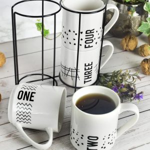 Sendez 4 Kaffeebecher 300ml aus Porzellan mit Metallständer Kaffeetassen Becher Tasse Mug 7