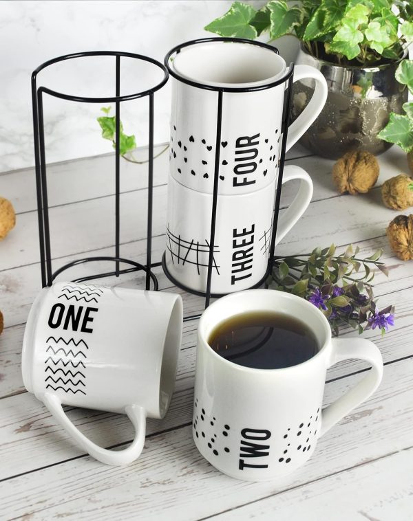 Sendez 4 Kaffeebecher 300ml aus Porzellan mit Metallständer Kaffeetassen Becher Tasse Mug 3