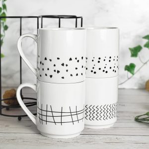 Sendez 4 Kaffeebecher 300ml aus Porzellan mit Metallständer Kaffeetassen Becher Tasse Mug 9