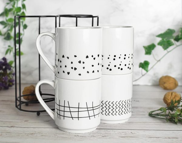 Sendez 4 Kaffeebecher 300ml aus Porzellan mit Metallständer Kaffeetassen Becher Tasse Mug 4