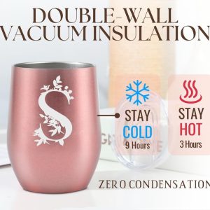 Thermobecher Personalisiert, Geburtstagsgeschenk für Frauen, Personalisierte Geschenke Für Freundin, Schwester, Mütter, Tochter, Tante - Kaffeetasse 340 ml, Kaffeebecher mit Deckel, Roségold, A 14