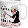 TRIOSK Tasse So viele Idioten und nur eine Sense mit Sensenmann Spruch lustig Fun Horror Geschenk für Arbeit Büro Kollegen Männer Frauen Weiß, Keramik 300ml 26