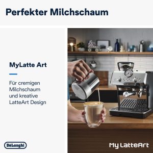 De'Longhi La Specialista Arte EC9155.MB Siebträgermaschine, Espressomaschine mit Mahlwerk, 8 Mahlgrade, 15 Bar, 3 Temperaturen, Milchschaumdüse, 1300 W, 1,5 l Tank, Edelstahl/Schwarz inkl. Barista-Kit 14