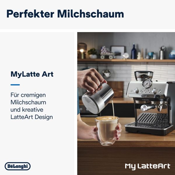 De'Longhi La Specialista Arte EC9155.MB Siebträgermaschine, Espressomaschine mit Mahlwerk, 8 Mahlgrade, 15 Bar, 3 Temperaturen, Milchschaumdüse, 1300 W, 1,5 l Tank, Edelstahl/Schwarz inkl. Barista-Kit 4