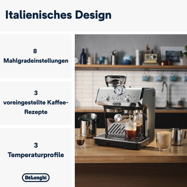 De'Longhi La Specialista Arte EC9155.MB Siebträgermaschine, Espressomaschine mit Mahlwerk, 8 Mahlgrade, 15 Bar, 3 Temperaturen, Milchschaumdüse, 1300 W, 1,5 l Tank, Edelstahl/Schwarz inkl. Barista-Kit 5