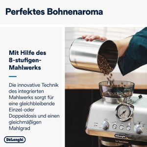 De'Longhi La Specialista Arte EC9155.MB Siebträgermaschine, Espressomaschine mit Mahlwerk, 8 Mahlgrade, 15 Bar, 3 Temperaturen, Milchschaumdüse, 1300 W, 1,5 l Tank, Edelstahl/Schwarz inkl. Barista-Kit 18