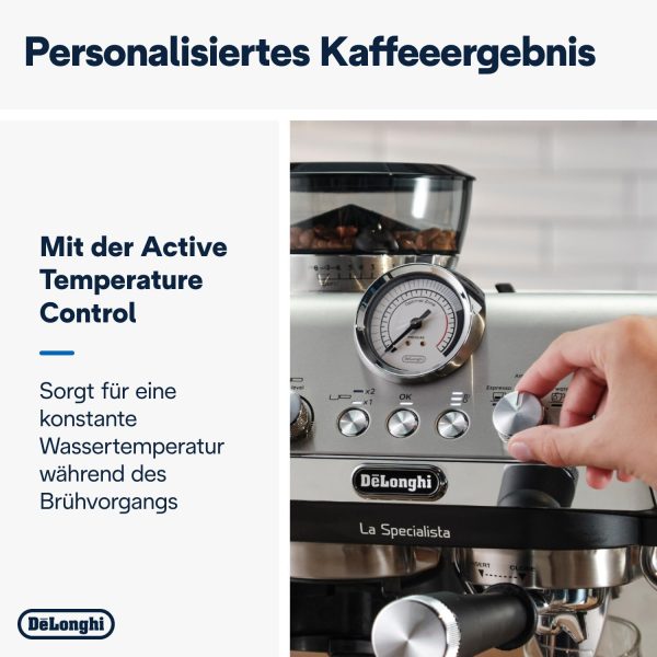 De'Longhi La Specialista Arte EC9155.MB Siebträgermaschine, Espressomaschine mit Mahlwerk, 8 Mahlgrade, 15 Bar, 3 Temperaturen, Milchschaumdüse, 1300 W, 1,5 l Tank, Edelstahl/Schwarz inkl. Barista-Kit 7
