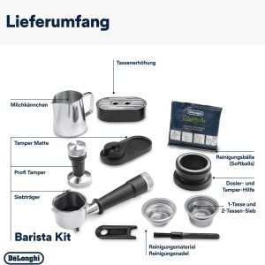De'Longhi La Specialista Arte EC9155.MB Siebträgermaschine, Espressomaschine mit Mahlwerk, 8 Mahlgrade, 15 Bar, 3 Temperaturen, Milchschaumdüse, 1300 W, 1,5 l Tank, Edelstahl/Schwarz inkl. Barista-Kit 24