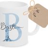 Kaffee-Tasse mit Buchstabe, personalisiert mit Wunschname, Persönliches Geschenk, Keramiktasse (Blau) 11