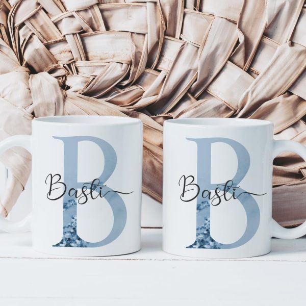 Kaffee-Tasse mit Buchstabe, personalisiert mit Wunschname, Persönliches Geschenk, Keramiktasse (Blau) 7