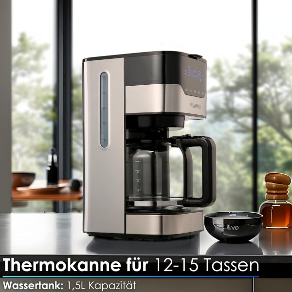 Steinborg Filterkaffeemaschine mit Timer | 1,5 Liter Kapazität | 900 Watt | Kaffeemaschine klein | Warmhaleplatte | Dauerfilter | Digitale Kaffeemaschine | Kaffee Maschine 3