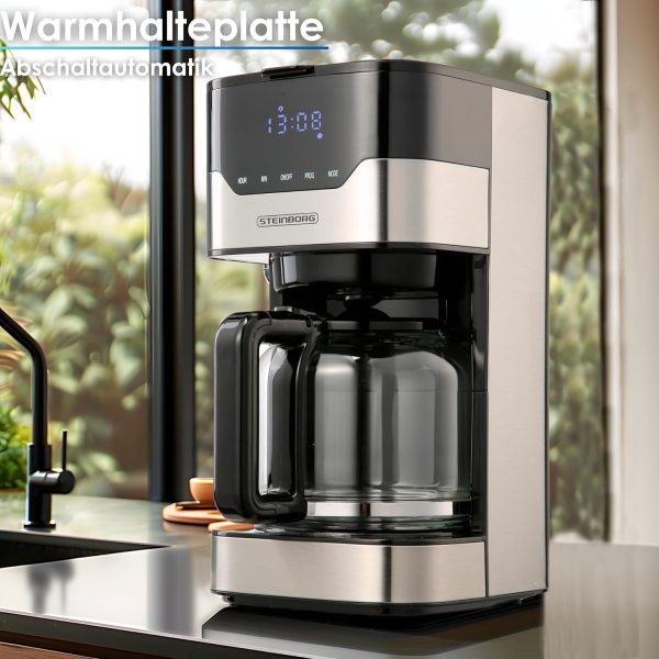 Steinborg Filterkaffeemaschine mit Timer | 1,5 Liter Kapazität | 900 Watt | Kaffeemaschine klein | Warmhaleplatte | Dauerfilter | Digitale Kaffeemaschine | Kaffee Maschine 4