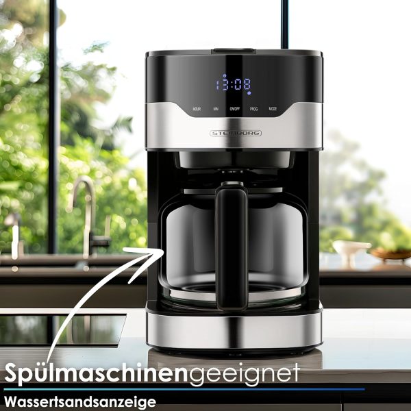 Steinborg Filterkaffeemaschine mit Timer | 1,5 Liter Kapazität | 900 Watt | Kaffeemaschine klein | Warmhaleplatte | Dauerfilter | Digitale Kaffeemaschine | Kaffee Maschine 5
