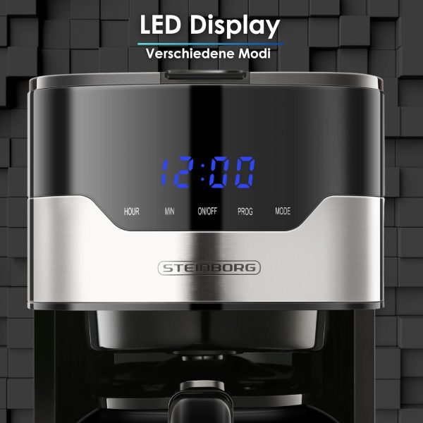 Steinborg Filterkaffeemaschine mit Timer | 1,5 Liter Kapazität | 900 Watt | Kaffeemaschine klein | Warmhaleplatte | Dauerfilter | Digitale Kaffeemaschine | Kaffee Maschine 6