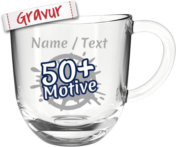 LEONARDO Glas-Tasse mit Gravur personalisiert/Namen +Motiv, Latte-Macchiato & Tee Glas graviert, Kaffeebecher Geschenk zum Geburtstag, Jahrestag für Frauen Männer/Mama Papa (Napoli, 280ml) 1