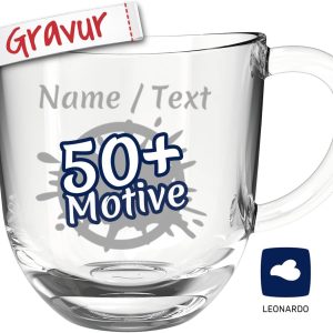 LEONARDO Glas-Tasse mit Gravur personalisiert/Namen +Motiv, Latte-Macchiato & Tee Glas graviert, Kaffeebecher Geschenk zum Geburtstag, Jahrestag für Frauen Männer/Mama Papa (Napoli, 280ml) 24