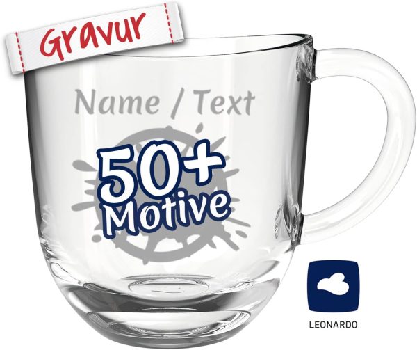 LEONARDO Glas-Tasse mit Gravur personalisiert/Namen +Motiv, Latte-Macchiato & Tee Glas graviert, Kaffeebecher Geschenk zum Geburtstag, Jahrestag für Frauen Männer/Mama Papa (Napoli, 280ml) 9